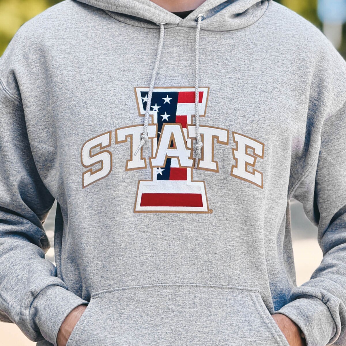 Champion® Patriotic I-State Gray Powerblend Hoodie